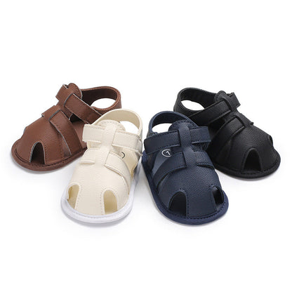 Solid-Color Baby Boy Cotton Sandals with Velcro