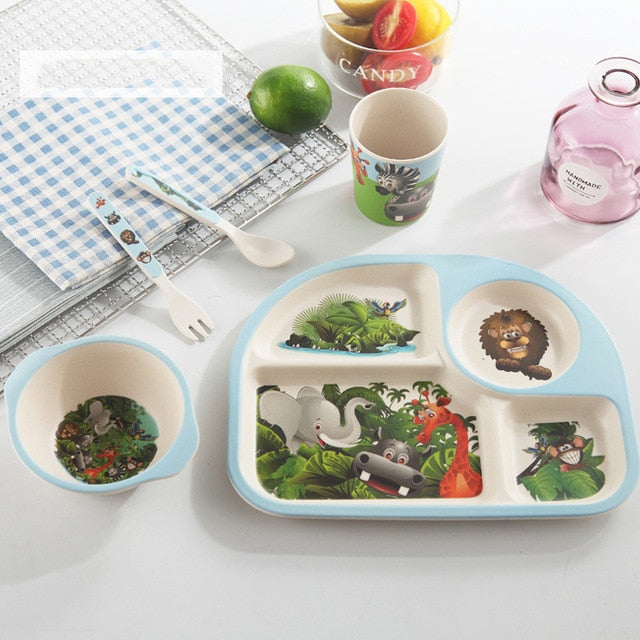 5-Piece Bamboo Fiber Baby Dinnerware & Feeding Set