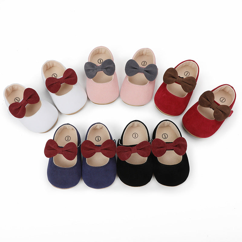 Bow-Detail Cotton Baby Girl Shoes with Velcro