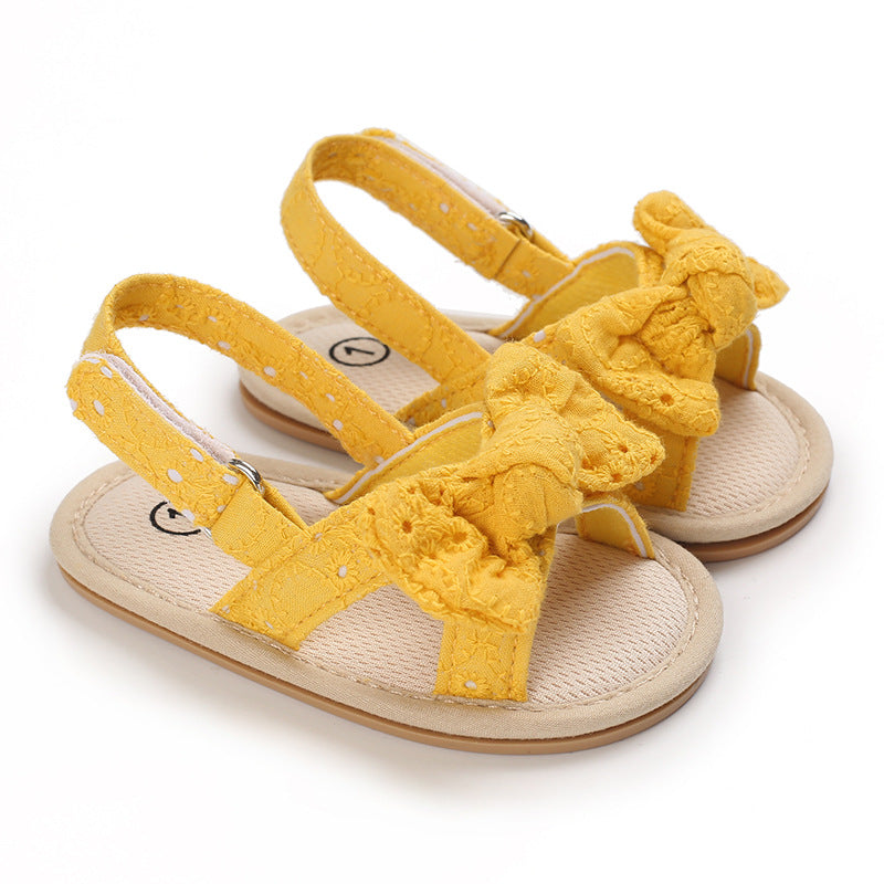 Bow-Detail Cotton Baby Summer Sandals with Velcro