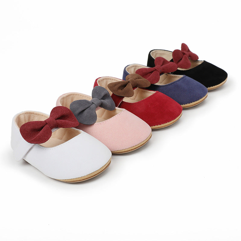 Bow-Detail Cotton Baby Girl Shoes with Velcro