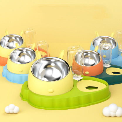 Carrot Design Tilted Double Pet Feeding Bowl