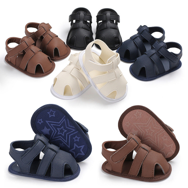 Solid-Color Baby Boy Cotton Sandals with Velcro