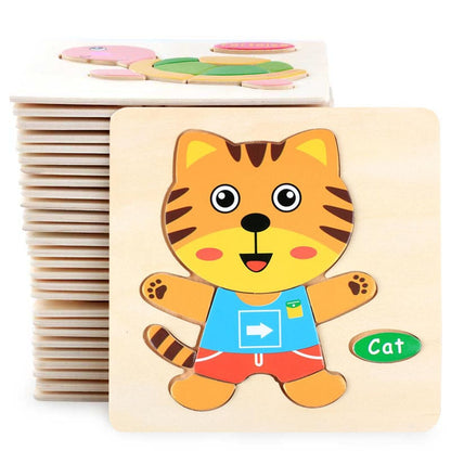 3D Wooden Animal Vehicle Puzzle Toy for Kids