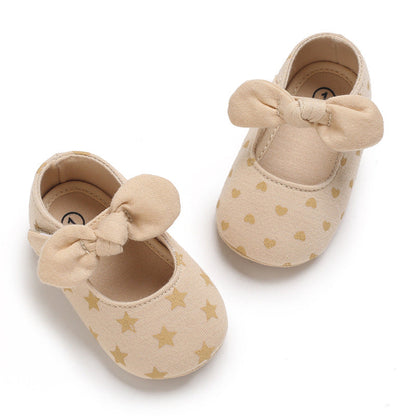 Bow-Detail Cotton Baby Shoes with Velcro