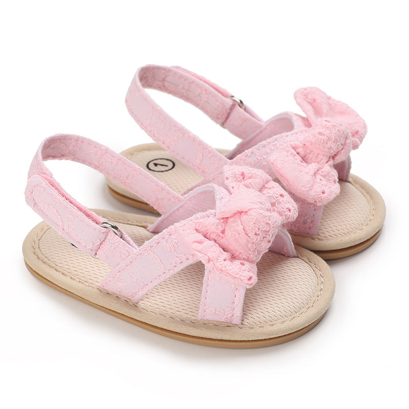 Bow-Detail Cotton Baby Summer Sandals with Velcro