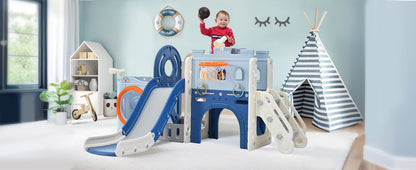 10-in-1 Pirate Ship Toddler Slide Set with Basketball Hoop