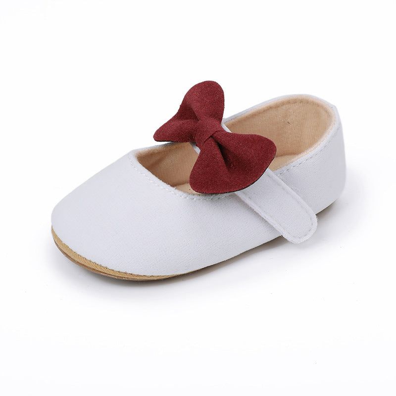 Bow-Detail Cotton Baby Girl Shoes with Velcro