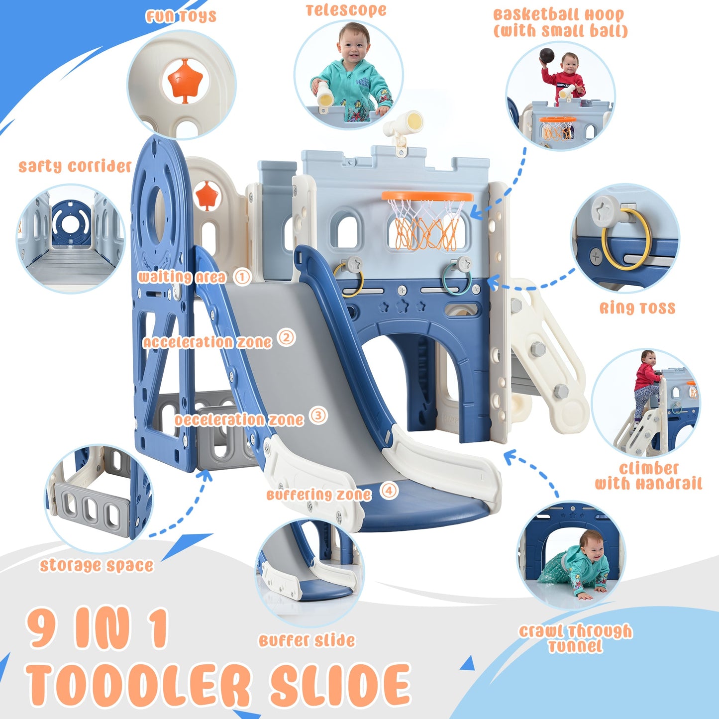 9-in-1 Pirate Ship Toddler Slide Set with Tunnel & Hoop
