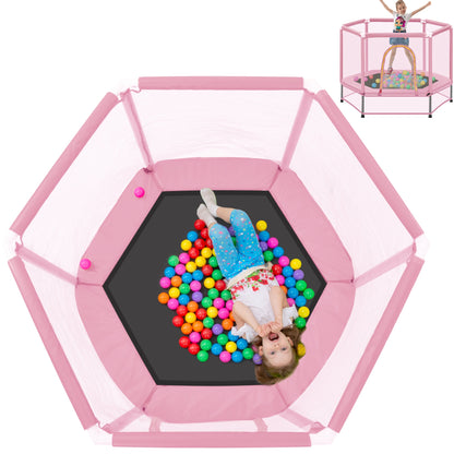 55" Kids Mini Trampoline with Safety Net & Ocean Balls