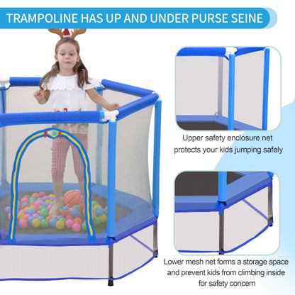 55'' Kids Mini Trampoline with Safety Enclosure Net & Balls