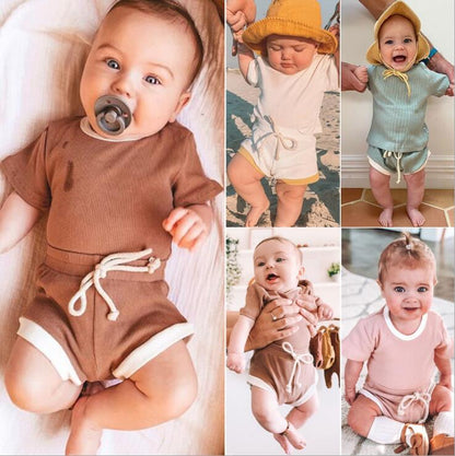 Baby Ribbed Short-Sleeve Top & Shorts Set