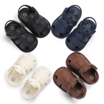 Solid-Color Baby Boy Cotton Sandals with Velcro