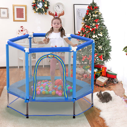 55'' Kids Mini Trampoline with Safety Enclosure Net & Balls