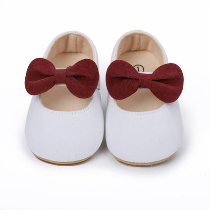 Bow-Detail Cotton Baby Girl Shoes with Velcro