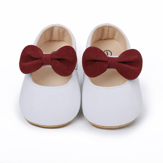 Bow-Detail Cotton Baby Girl Shoes with Velcro