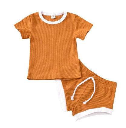 Baby Ribbed Short-Sleeve Top & Shorts Set