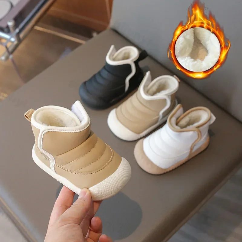 Plush-Lined Kids' Winter Boots with Synthetic Leather Uppers