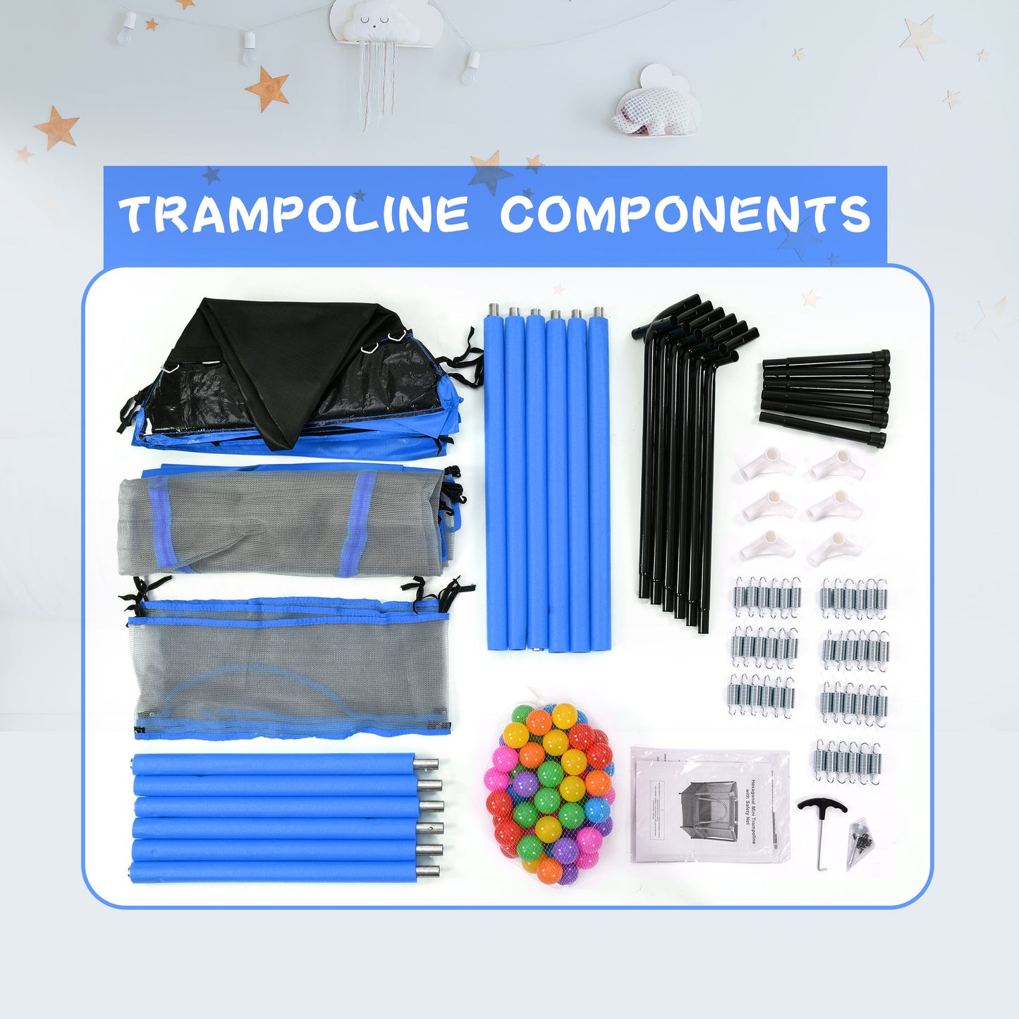 55'' Kids Mini Trampoline with Safety Enclosure Net & Balls