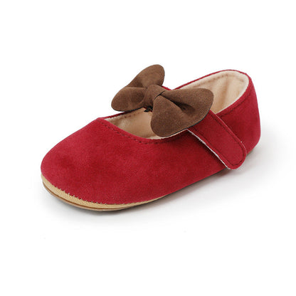 Bow-Detail Cotton Baby Girl Shoes with Velcro