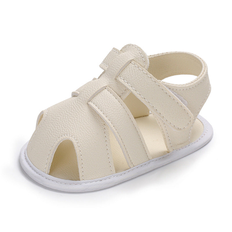 Solid-Color Baby Boy Cotton Sandals with Velcro