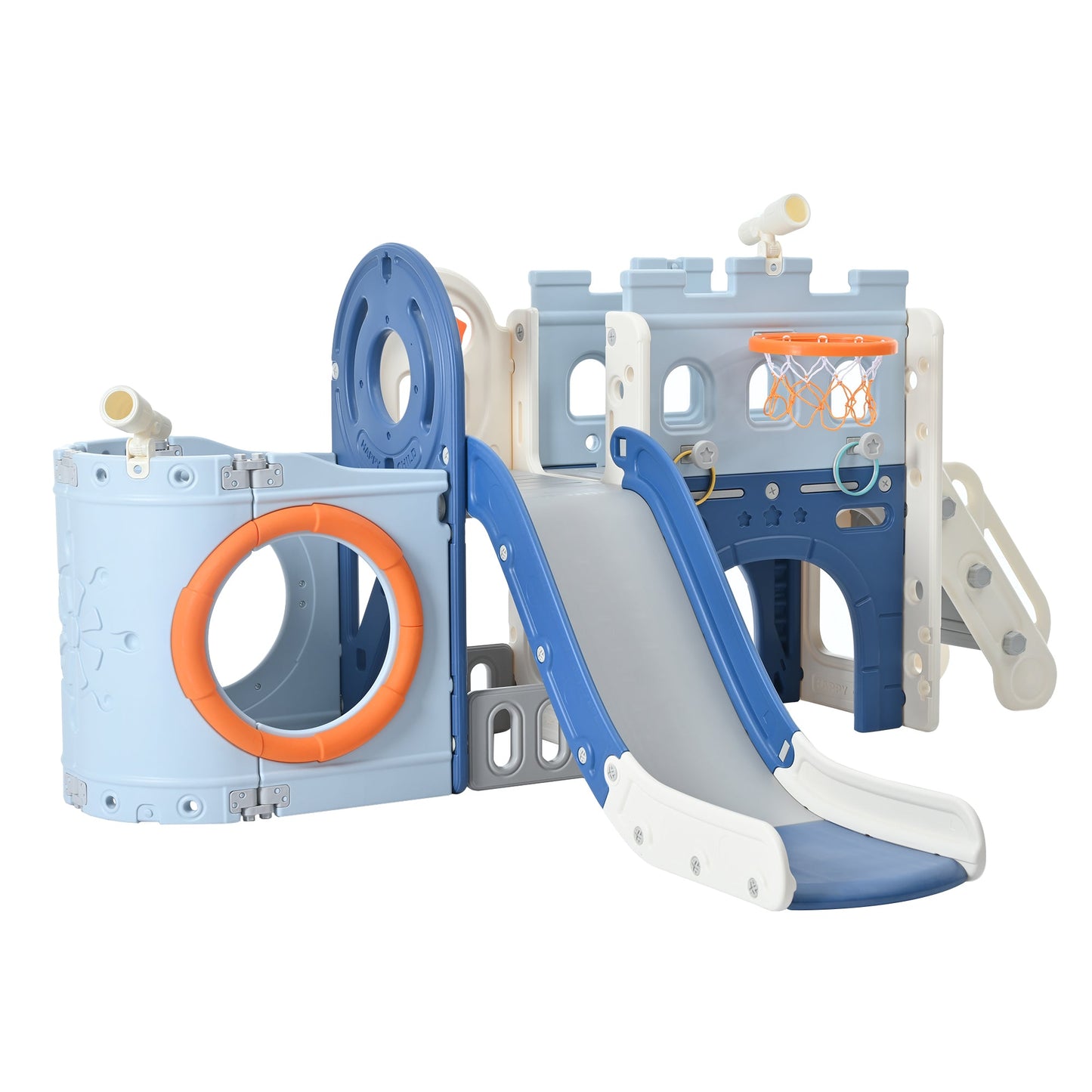 10-in-1 Pirate Ship Toddler Slide Set with Basketball Hoop