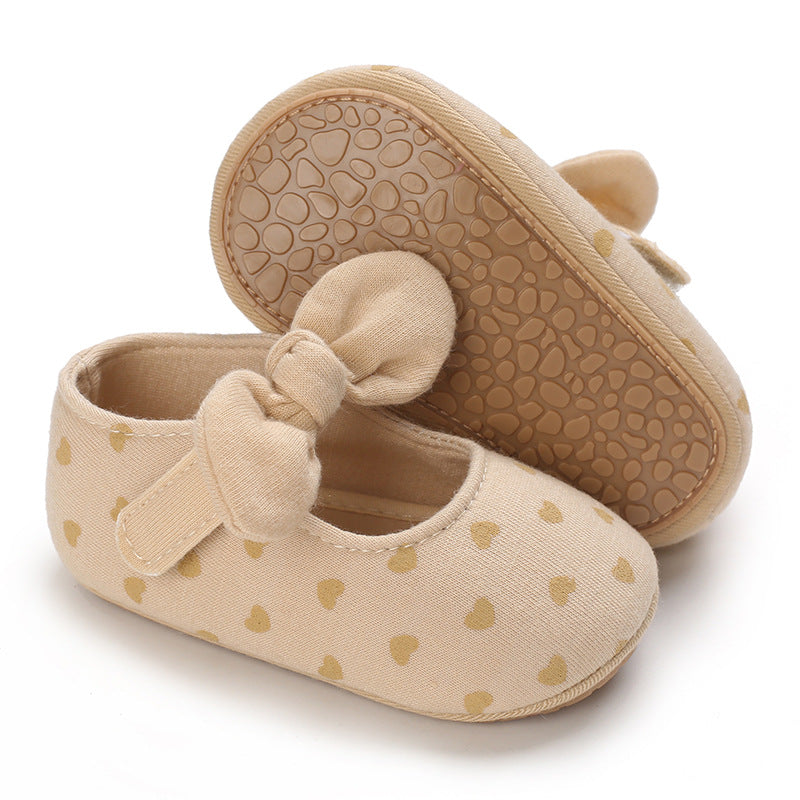 Bow-Detail Cotton Baby Shoes with Velcro