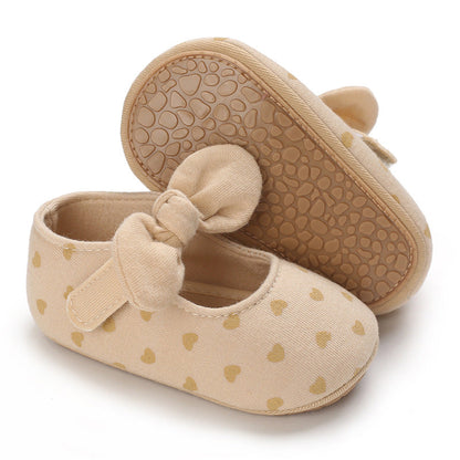 Bow-Detail Cotton Baby Shoes with Velcro