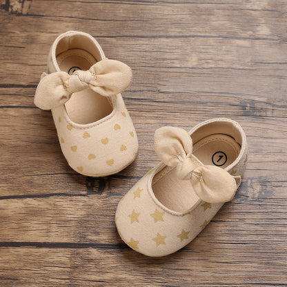 Bow-Detail Cotton Baby Shoes with Velcro