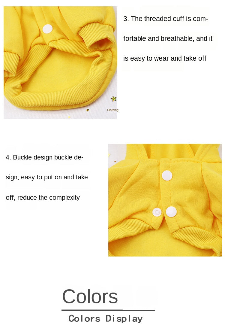 Yellow dog hoodie ribbed cuffs hem and snap closure details