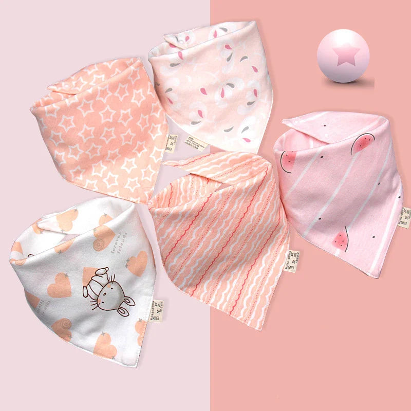 5Pack Cotton Triangle Bandana Baby Bibs & Burp Cloths