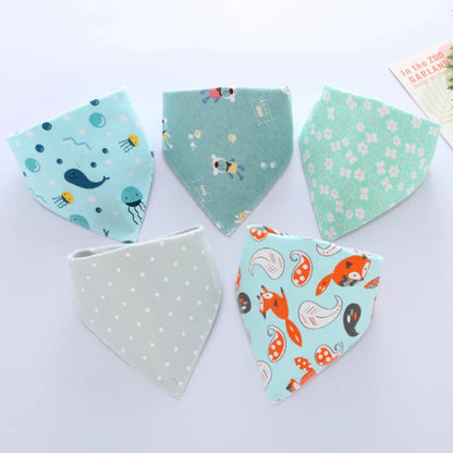 5Pack Cotton Triangle Bandana Baby Bibs & Burp Cloths