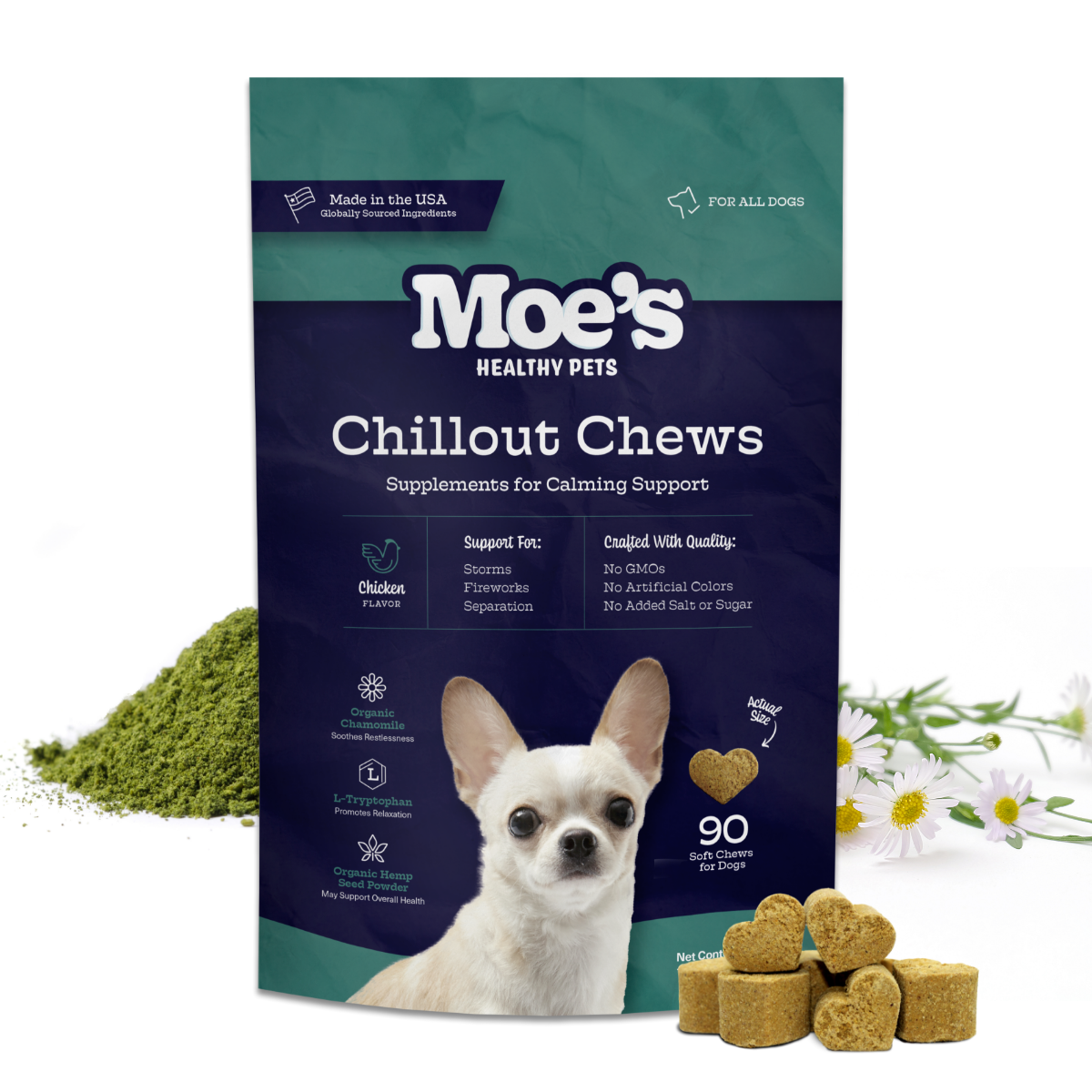 Moe's Chillout Chews - Dog Calming Supplements with Hemp & Chamomile