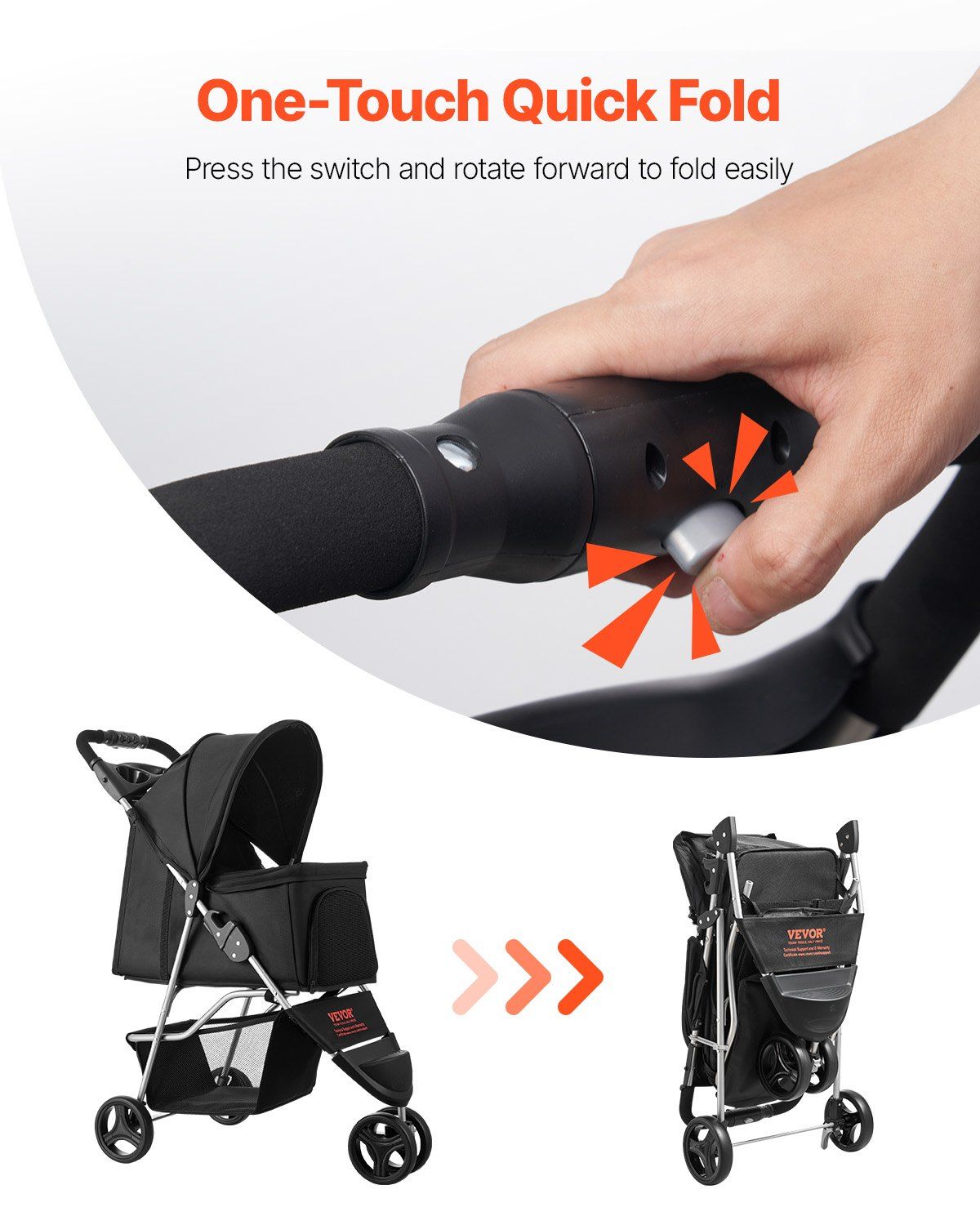 Foldable 3 Wheel Dog Stroller with Brake up to 35lbs
