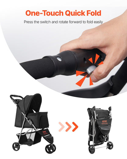 Foldable 3 Wheel Dog Stroller with Brake up to 35lbs