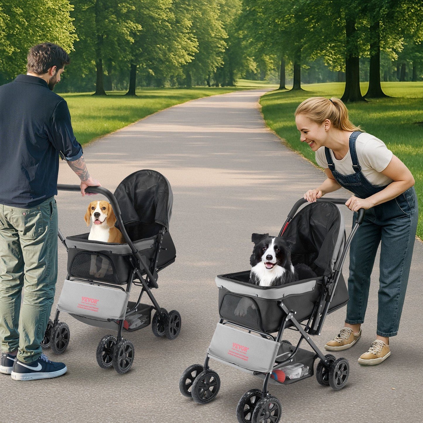 Foldable 4 Wheels Travel Dog Stroller up to 44lbs