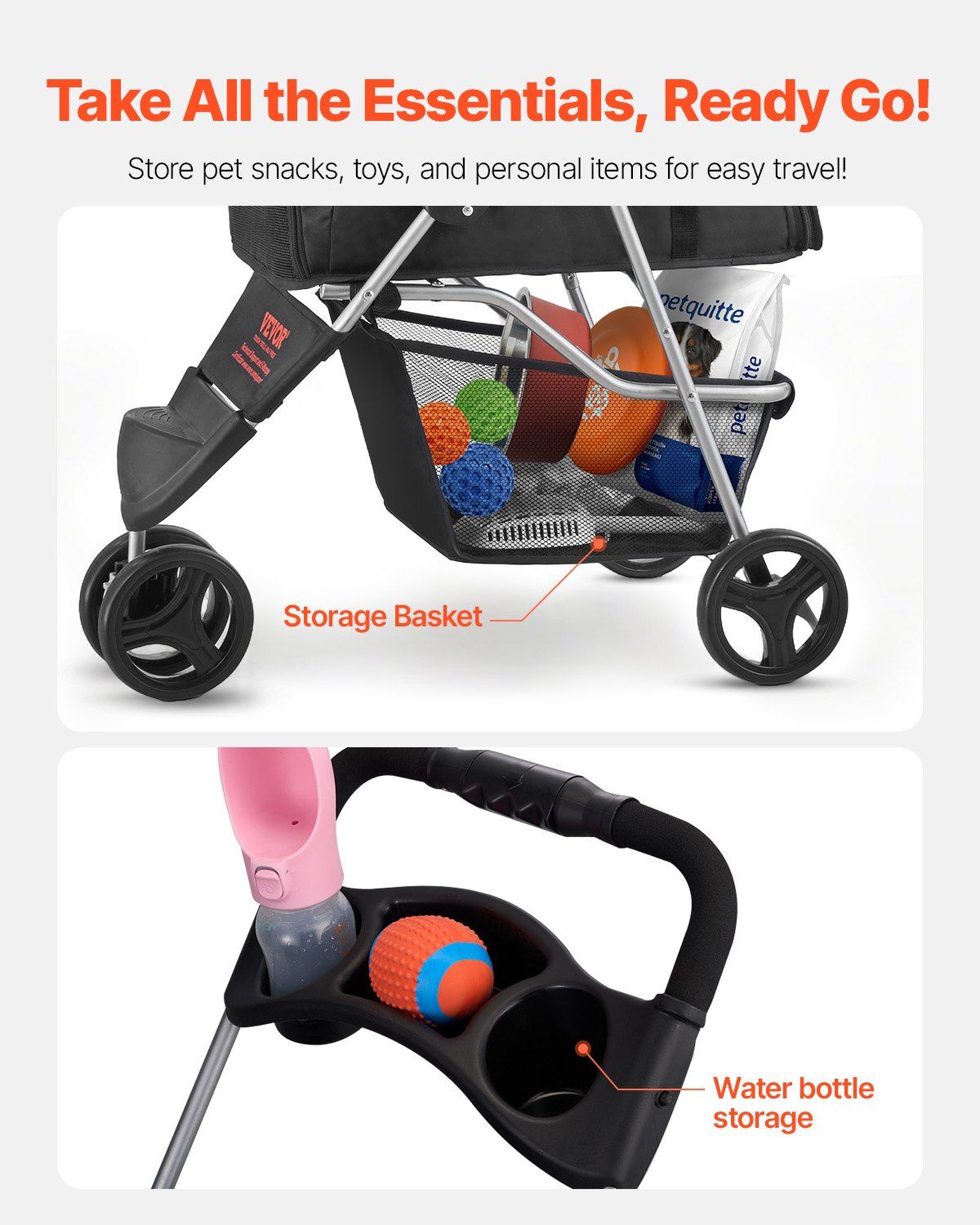Foldable 3 Wheel Dog Stroller with Brake up to 35lbs