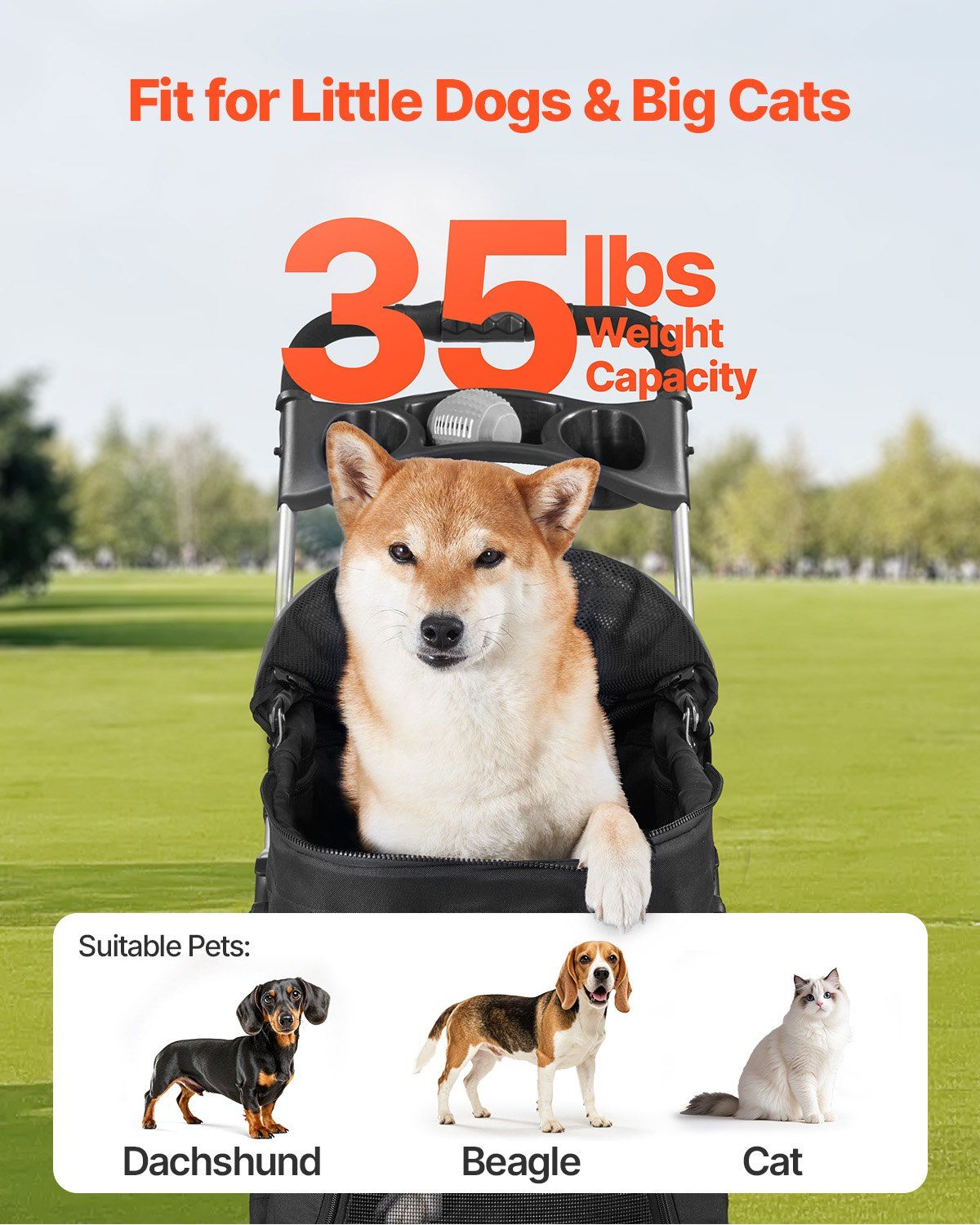 Foldable 4-Wheel Pet Stroller with Detachable Carrier for Small to Medium Pets