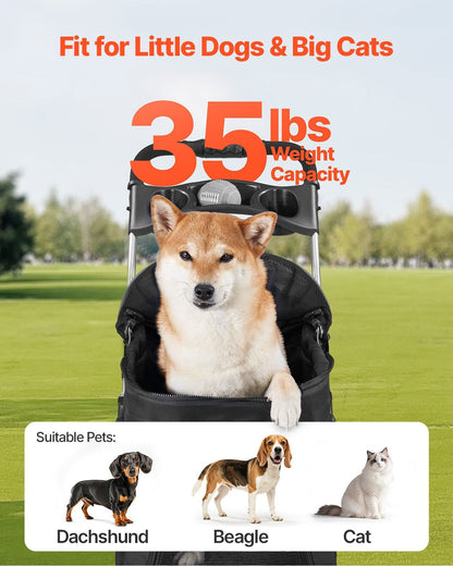 Foldable 4-Wheel Pet Stroller with Detachable Carrier for Small to Medium Pets