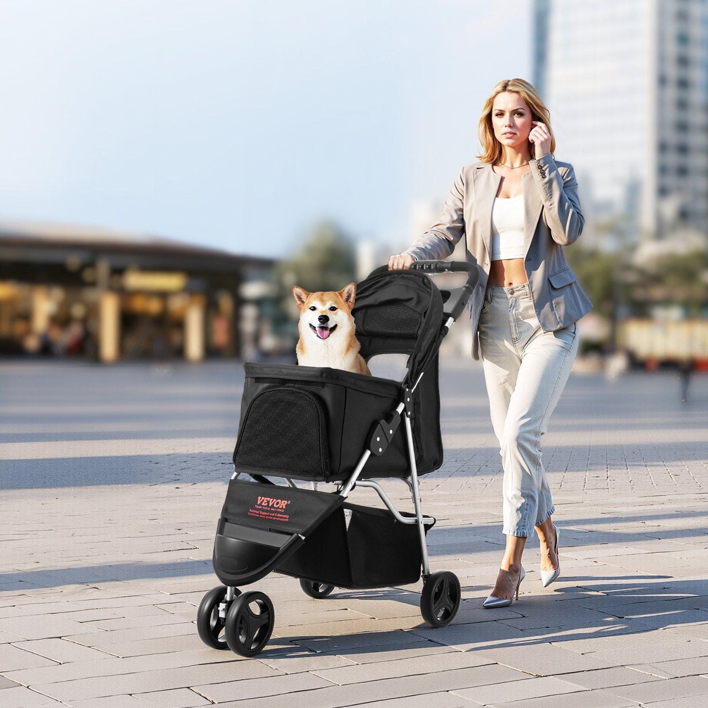 Foldable 3 Wheel Dog Stroller with Brake up to 35lbs