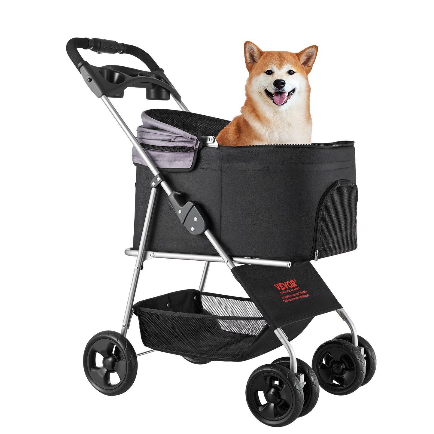 Foldable 4-Wheel Pet Stroller with Detachable Carrier for Small to Medium Pets
