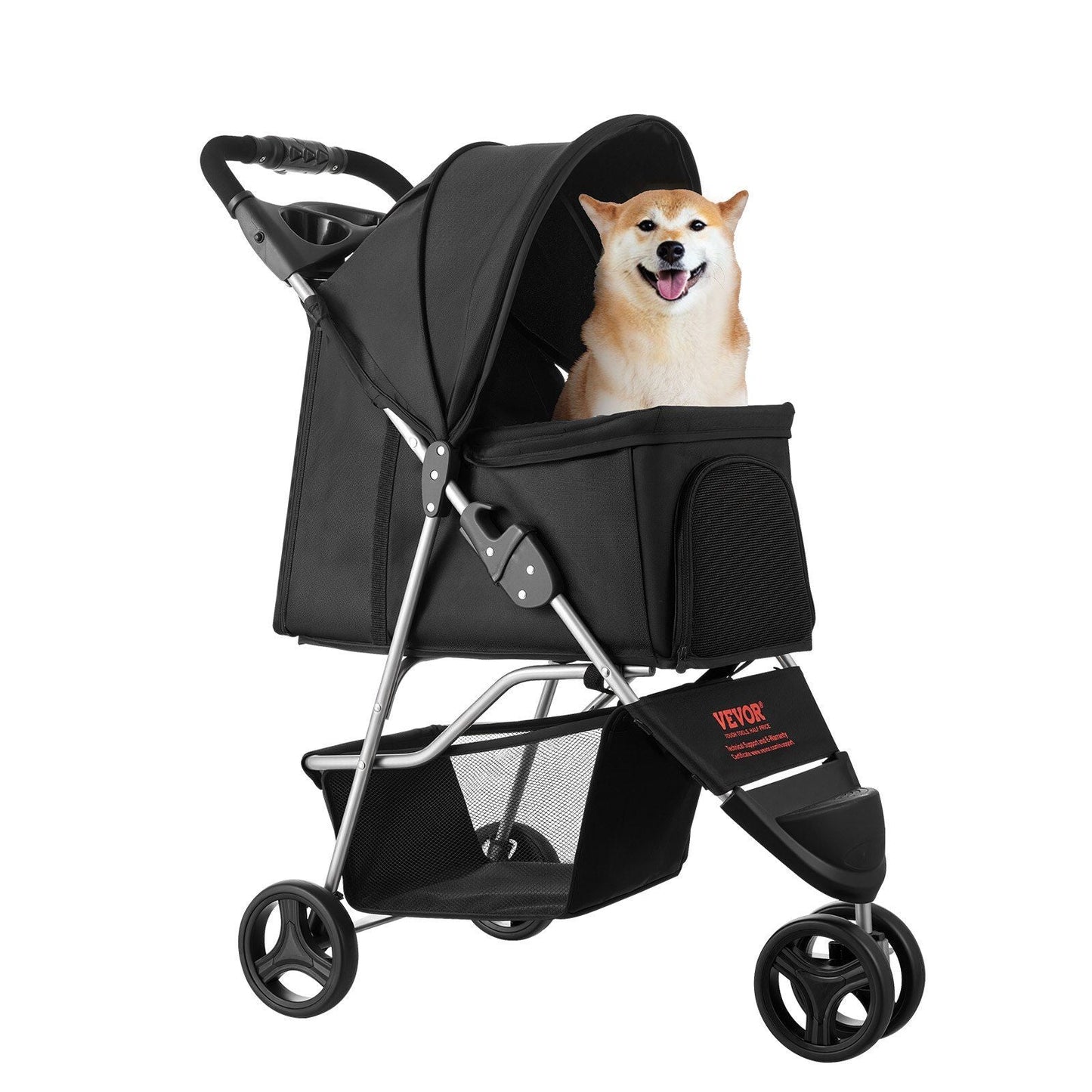 Foldable 3 Wheel Dog Stroller with Brake up to 35lbs