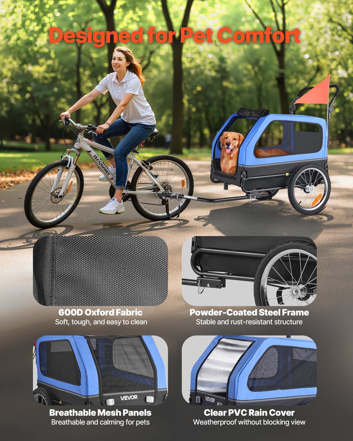 VEVOR 2-in-1 Dog Bike Trailer & Pet Stroller (up to 88 lbs)