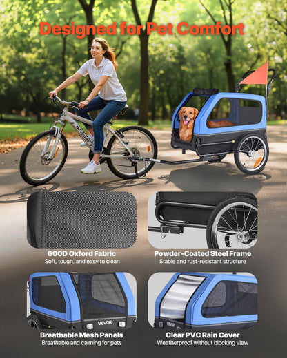 VEVOR 2-in-1 Dog Bike Trailer & Pet Stroller (up to 88 lbs)