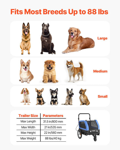 VEVOR 2-in-1 Dog Bike Trailer & Pet Stroller (up to 88 lbs)