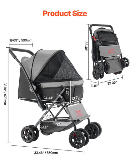 Foldable 4 Wheels Travel Dog Stroller up to 44lbs