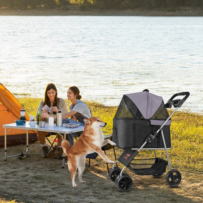 Foldable 4-Wheel Pet Stroller with Detachable Carrier for Small to Medium Pets
