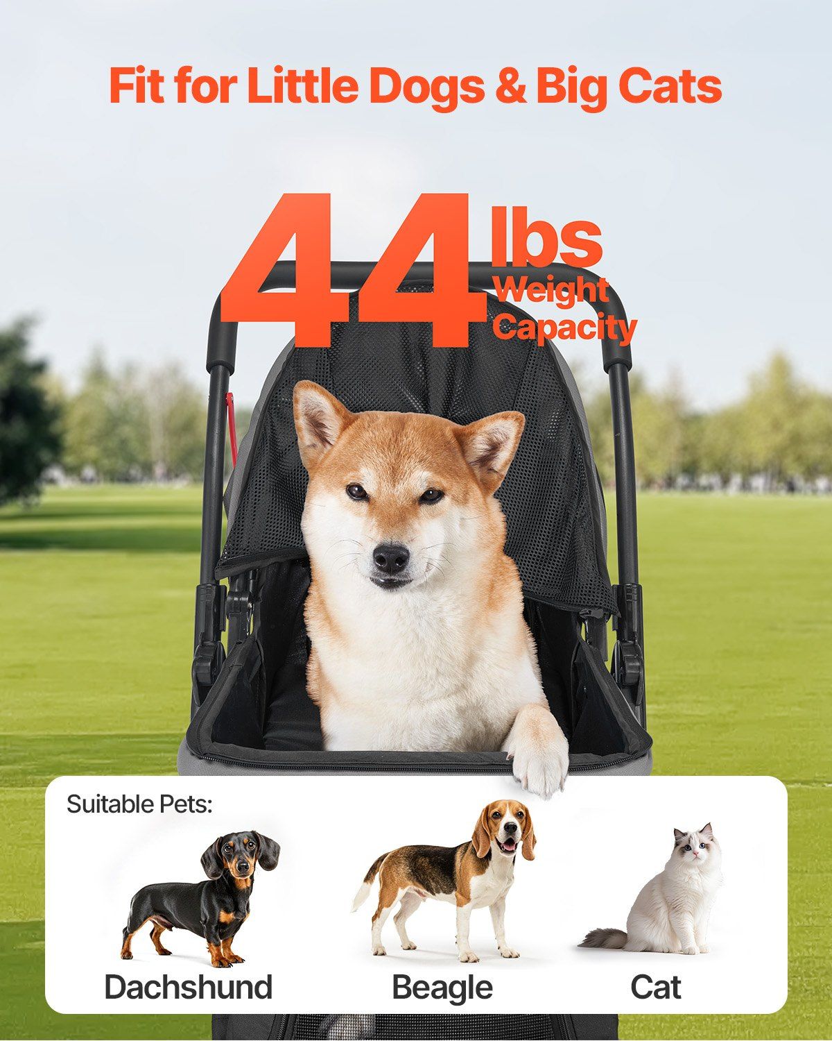 Foldable 4 Wheels Travel Dog Stroller up to 44lbs