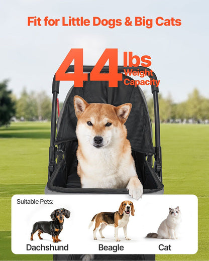 Foldable 4 Wheels Travel Dog Stroller up to 44lbs