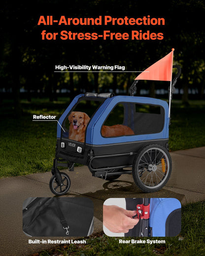 VEVOR 2-in-1 Dog Bike Trailer & Pet Stroller (up to 88 lbs)